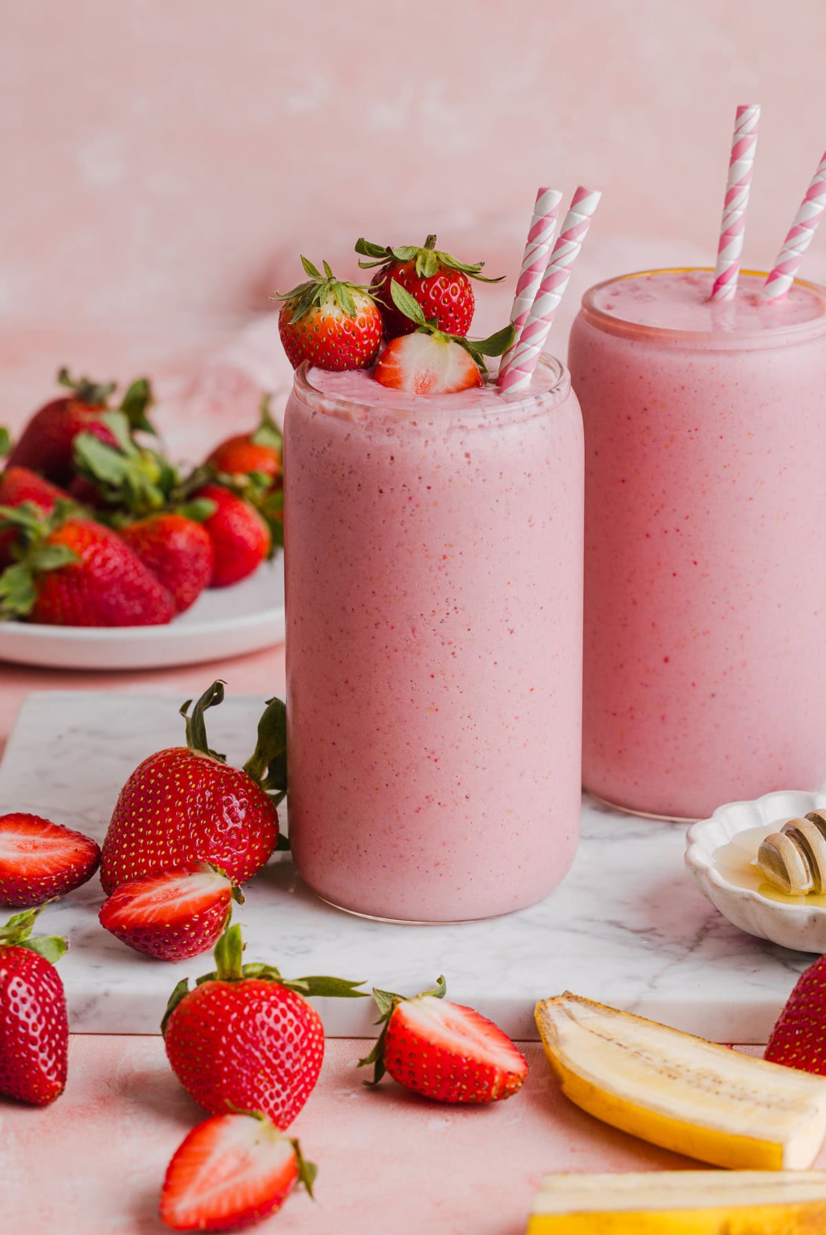 This Strawberry Banana Smoothie is creamy, naturally sweet, and made with simple, healthy ingredients. Easily made in just 5 minutes for the perfect breakfast or a quick snack!